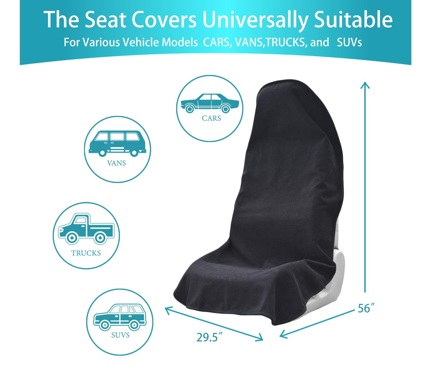 Teuaktty Car Seat Covers Universal Car Protective Front Seat Covers Washable Non-Slip Seat Protectors for Gym Workouts,Waterproof and Sweatproof Towel Seat Covers for Cars,Trucks, Jeeps (Black)