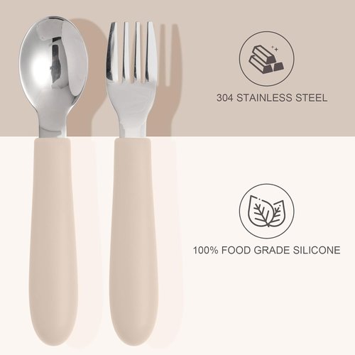 Eascrozn Kids Silverware Set - 6 Pack Toddler Utensils with Silicone Handles | Safe Forks & Spoons, Dishwasher Safe