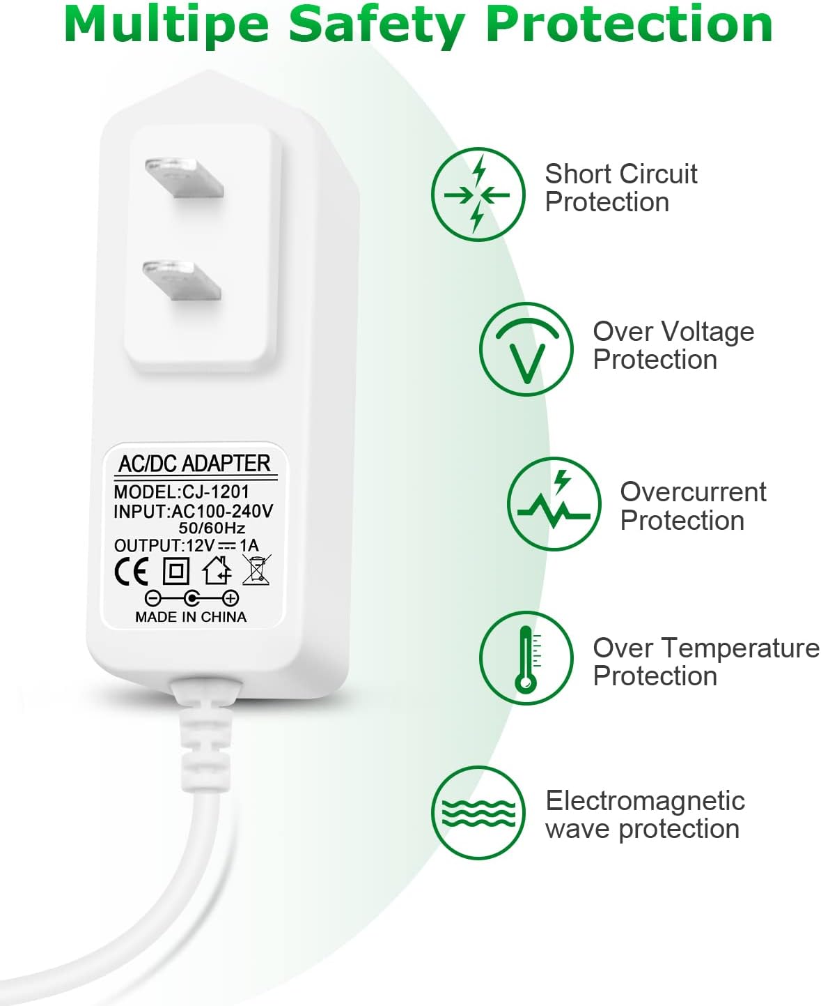 Arkare 12V 1A 12V 1A 0.8A 0.5A 100V-240V 12Volt 1000mA Power Supply Adapter AC Adapter Charger Replacement Power Cord