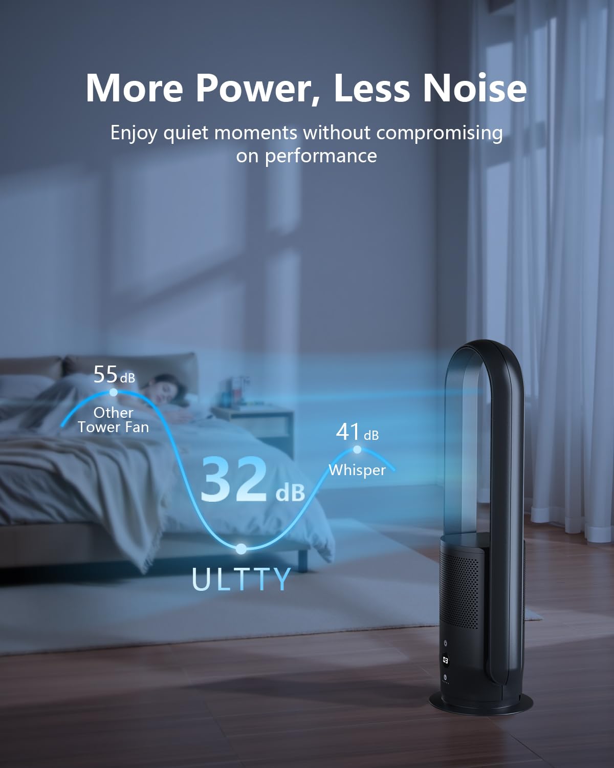 U ULTTY Bladeless Tower Fan and Air Purifier in one, Quiet Tower Fan with Remote, Touch, 9 Speeds, 8H Timer, HEPA Filter 99.97%, 90° Oscillation Fans, Floor Fans Powerful for Home Office Room, Black