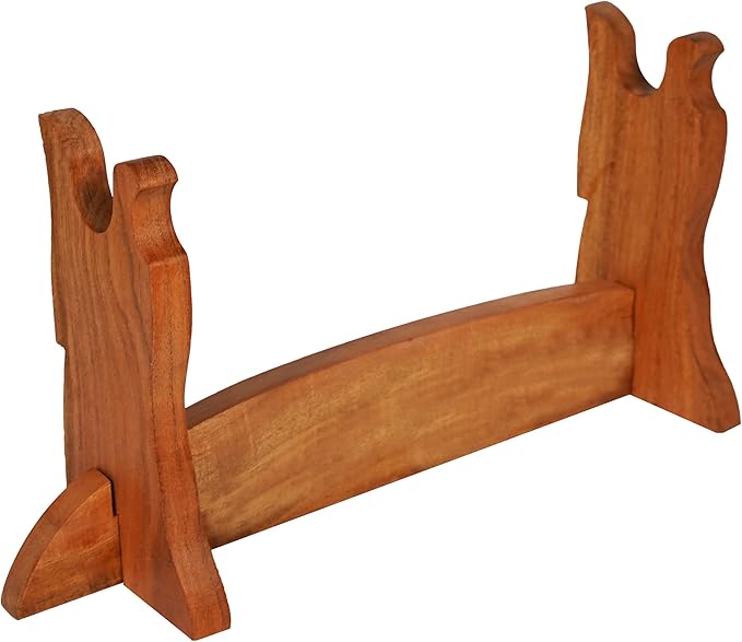 Mythrojan Medieval Sword Stand Solid Wood Horizontal Display Rack for Katana, Samurai, Gladiator, Crusader Swords Elegant Tabletop Holder, 1-Tier