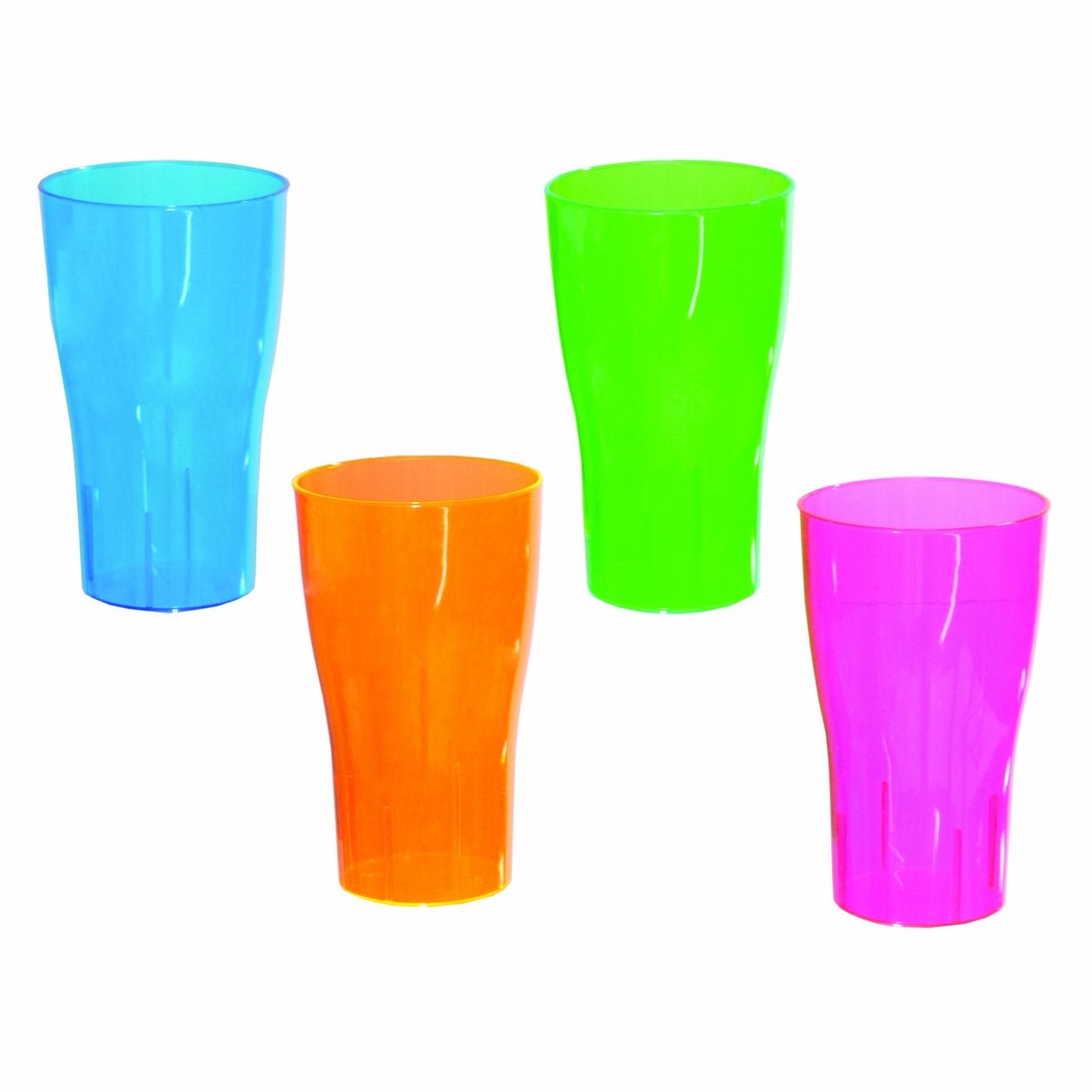 Party Essentials N161090 Brights Plastic Party/ Pint Glasses, 16-Ounce Capacity, Assorted Neon Pink/Green/Blue/Orange (Case of 120)