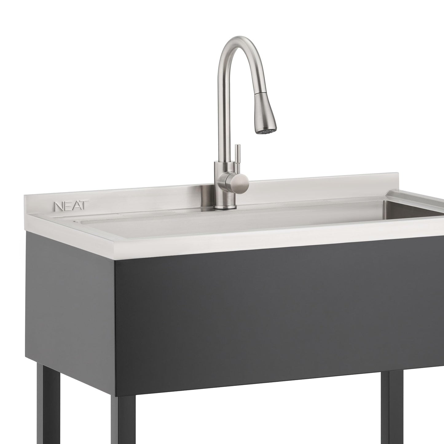 NEAT by TRINITY Stainless Steel Utility Sink, Oversized Freestanding Single Bowl Utility Sink with Pull-Out Faucet, for Garage, Laundry Room, Shop, NSF Certified, 36"W x 20"D x 50"H, Black