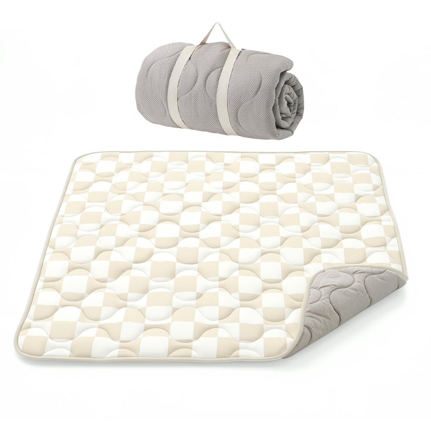 Momcozy Baby Play Mat for Floor, 50"x50" Thickened Playpen Mat, Playmate for Baby Tummy Time, Waterproof & Non-Slip, Foldable Outdoor Mat with Carrying Handle, Khaki Plaid