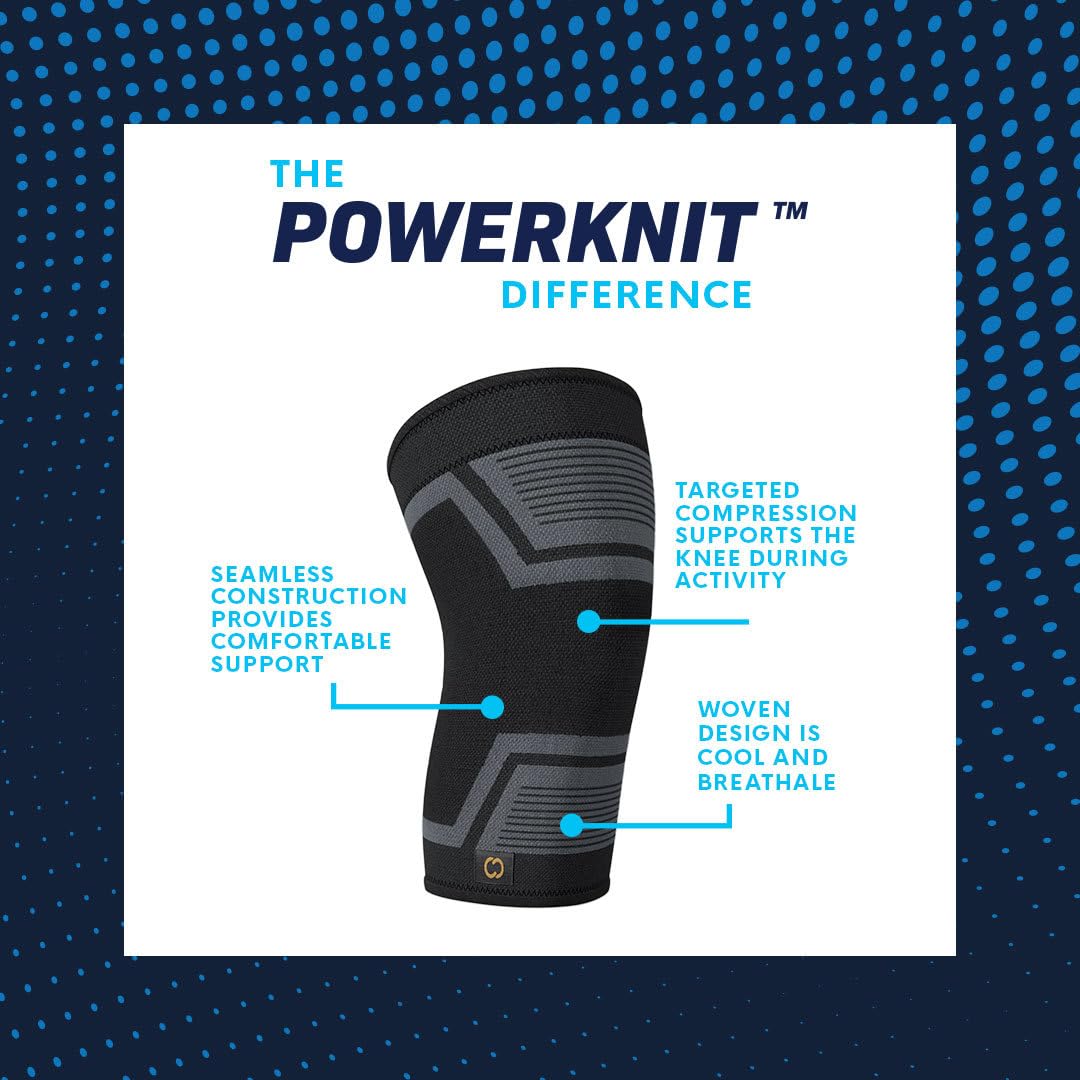 Copper Compression PowerKnit Knee Sleeve- Copper Stabilizer Support Brace for Meniscus Tear, ACL, MCL, Arthritis, Joint Pain Relief, Running, Sports, Hiking- Men & Women- Fits Right/Left - L/XL