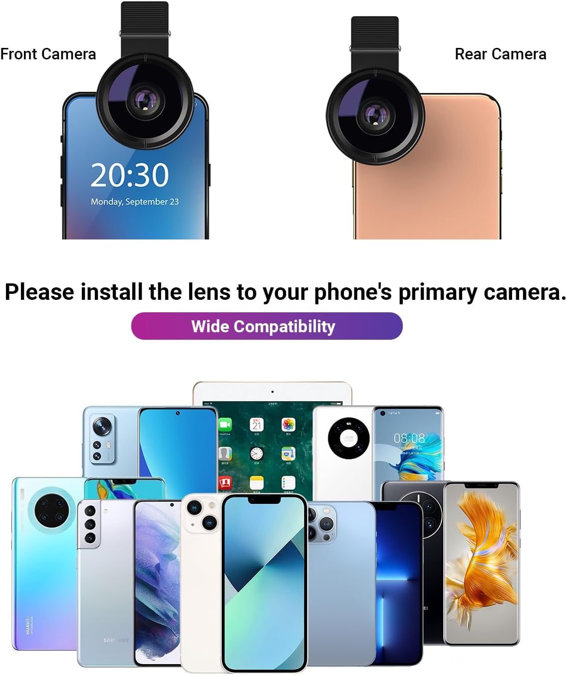 APEXEL 2 1 0.45X 140+ 12.5X Phone Camera Lens, in Cell Phone Clip-on Lens Kit Wide Angle Lens Macro Lens Clip-on iPhone