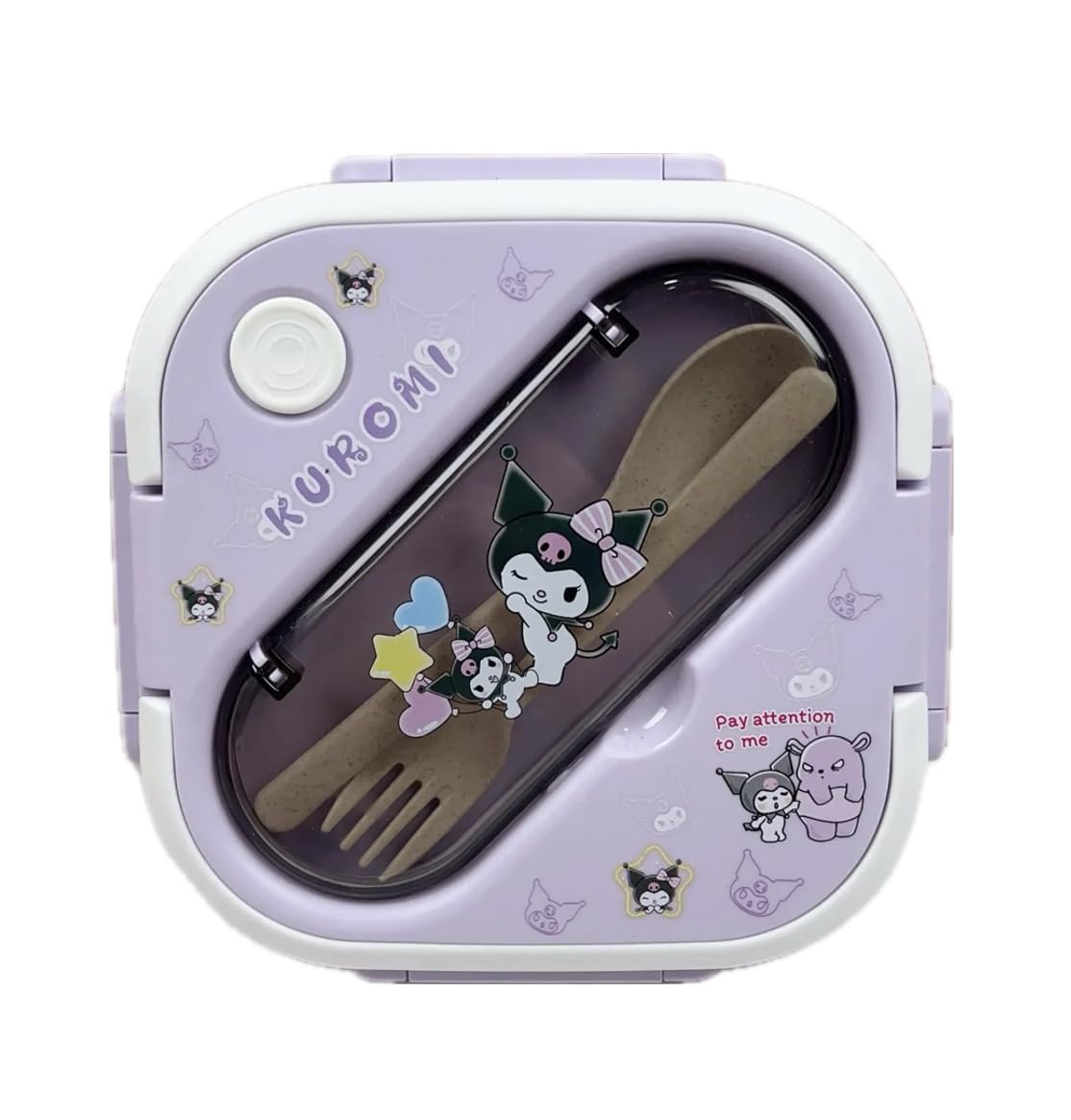 hombäde Bento Lunch Box Container Set with 3 Compartments Portable Personal Sealed Plastic Utensils Food Container Cute Kawaii Anime Kitty Bunny Dog (Purpleromi)