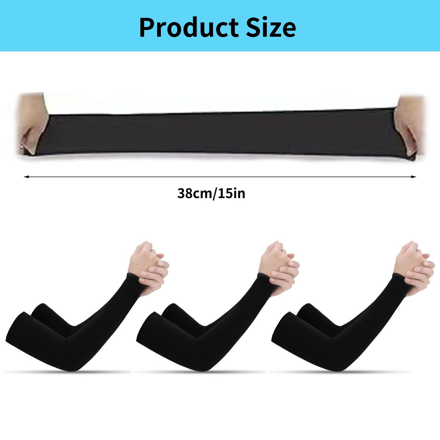 smcca 3Pcs Arm Sleeves for Men Women UV Sun Protection Compression Arm Warmer Tattoo Cover Up, Sports Golf Cooling Sleeves (Black*3)