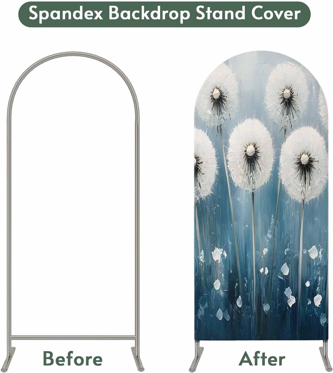 Jnbasdffb 7.2 Spring Floral Wedding Arch Cover, Stretchy Spandex Arch Backdrop Stand Covers FT, Whit Blue Oil Painting