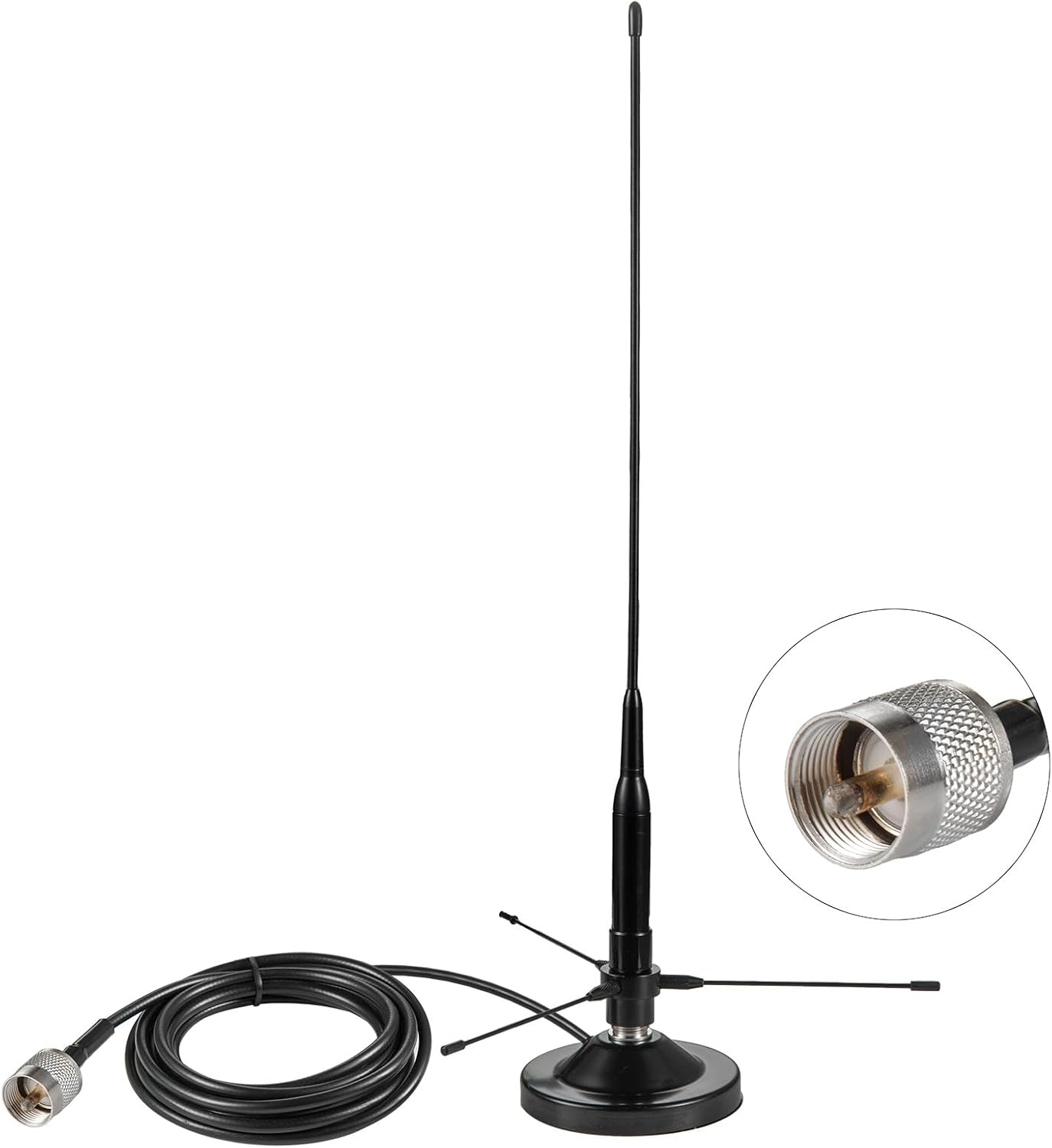 eifagur 136-174MHz 400-470MHz PL259 UHF VHF Dual Band Magnetic Base Mount Soft Whip Antenna with Ground Plane Kit