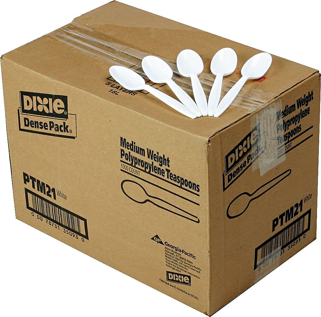 Dixie 5.75" Medium-Weight Polypropylene Plastic Teaspoon by GP PRO (Georgia-Pacific), White, PTM21, (Case of 1,000)