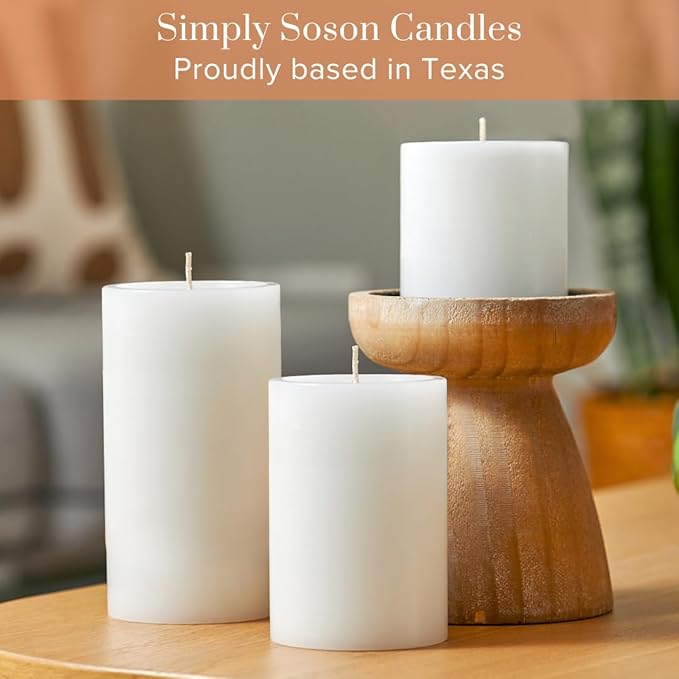 Simply Soson 3x6 inch White Pillar Candles Set of 3, Smooth Texture, Unscented White Candles, Dripless Candles, 3 inch Pillar Candles Ideal as Wedding, Parties, Spas, Dinner, Home Decoration, Church