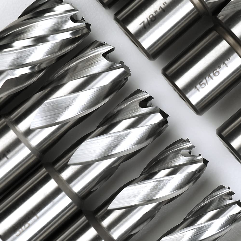 OSCARBIDE Annular Cutter Set 13pcs,1" Cutting Depth,3/4" Weldon Shank, 7/16 to 1-1/16 inch Cutting Diameter Mag Drill Bits for Magnetic Drill Press with 2 pcs Pilot Pins