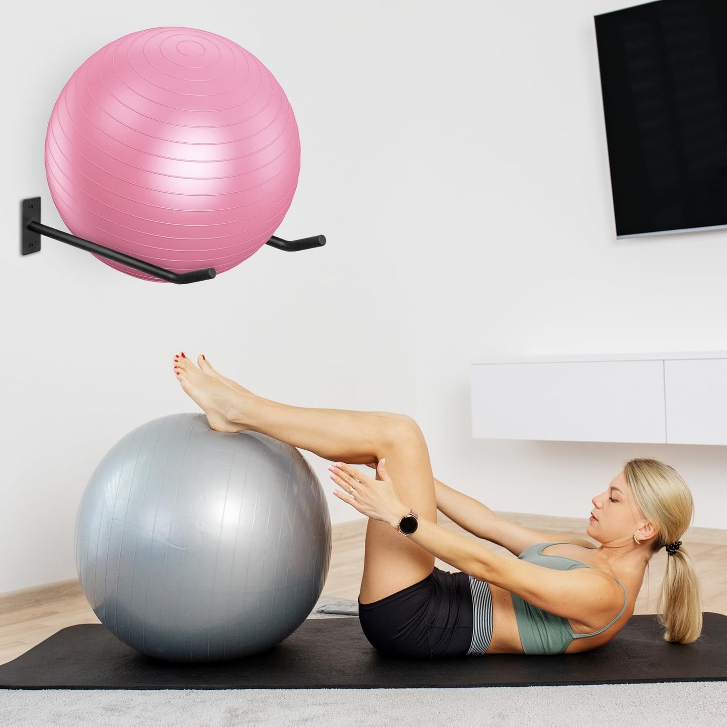 HZSSLKM Metal Exercise Ball Holder Wall Mount(Set of 2),Black Yoga Ball Stand Holder,Stability Ball Holder for Yoga Balls in Home Gym or Studio