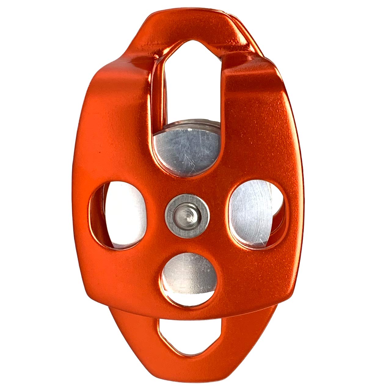 ProClimb 30kN Aluminum Rope Pulley with Swing Plate - CE/UIAA Certified, Double Sheave (Orange) - 5/8" Rope