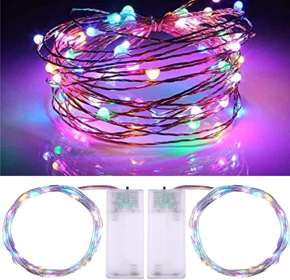 Skiennix Waterproof LED String Lights - 2 Pack 20ft 60 LED Fairy Lights | Multicolor Copper Wire