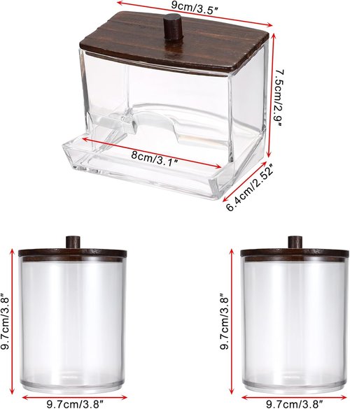 Hipiwe Acrylic Cotton Ball Holder - Clear Qtip Canister with Lid | Bathroom Organizer for Cotton Balls, Swabs, Pads - Brown
