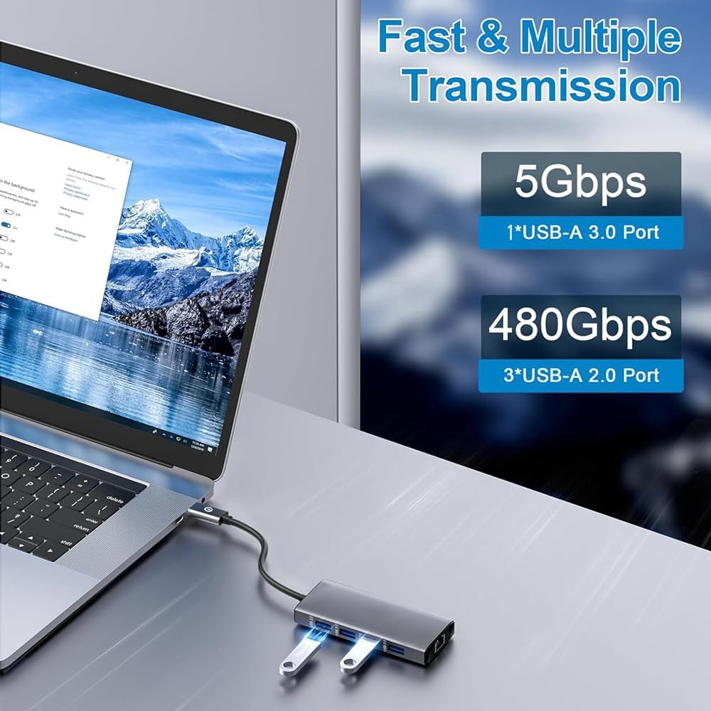 SZPACMATE 10-in-1 4K USB3.0, RJ45 USB C HUB Dongle, USB C Adapter Docking Station with HDMI, Type C PD, USB C Data