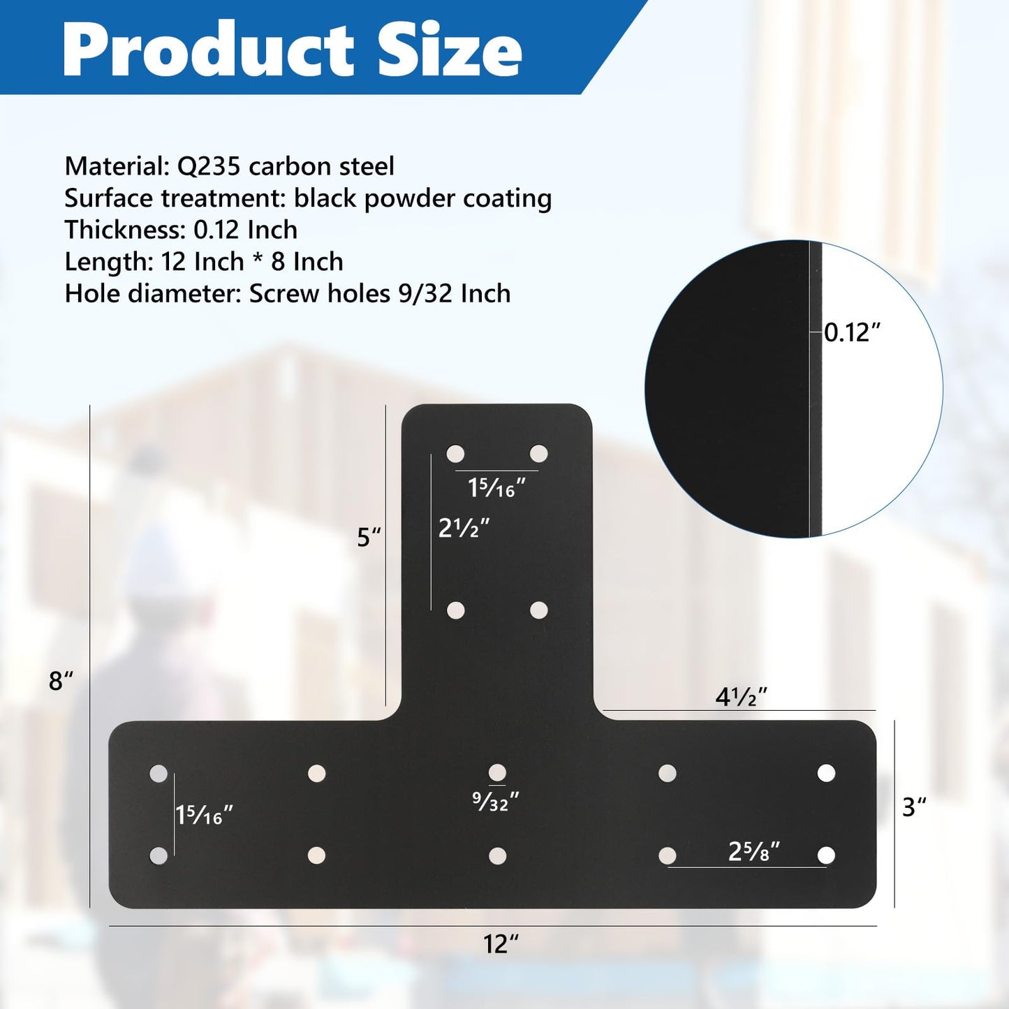 AOKLIT 8 Pcs T Post Timber Brackets,Post to Beam Connector for Wood，Durable Steel Material Bracket, Versatile Connectivity（Black） 12*8 Inch