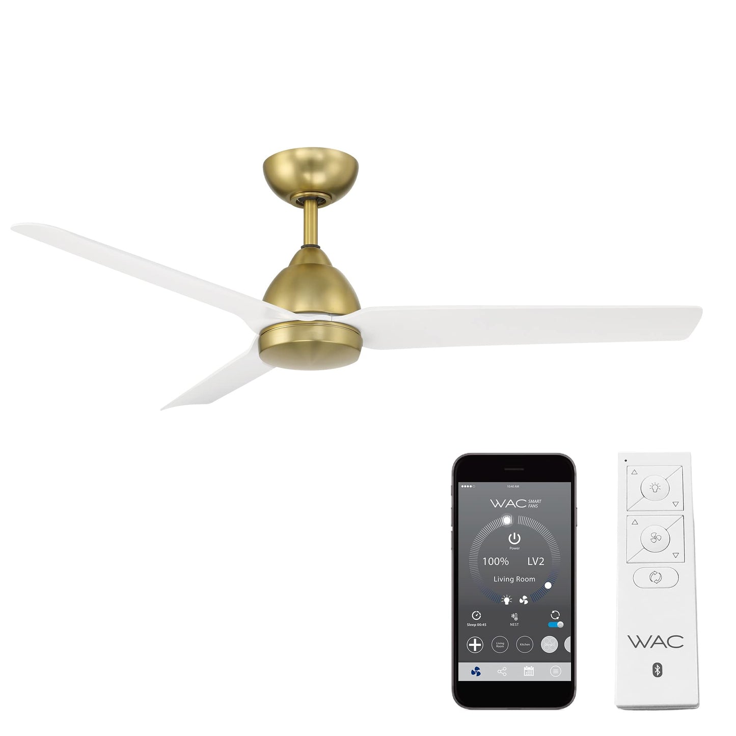 WAC F-001-SB/MW Mocha 54" Outdoor Ceiling Fan with Remote, Soft Brass Matte White