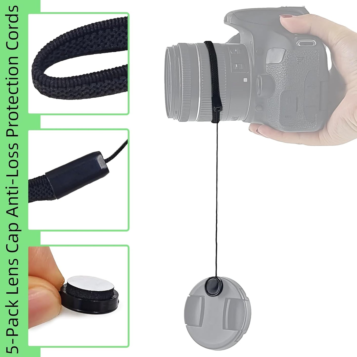 ZNBSIXP 5 Pack Lens Cap Leash,Lens Cap Tether,Lenses Caps Keeper with Elastic String,Camera Caps Holder for Canon Nikon
