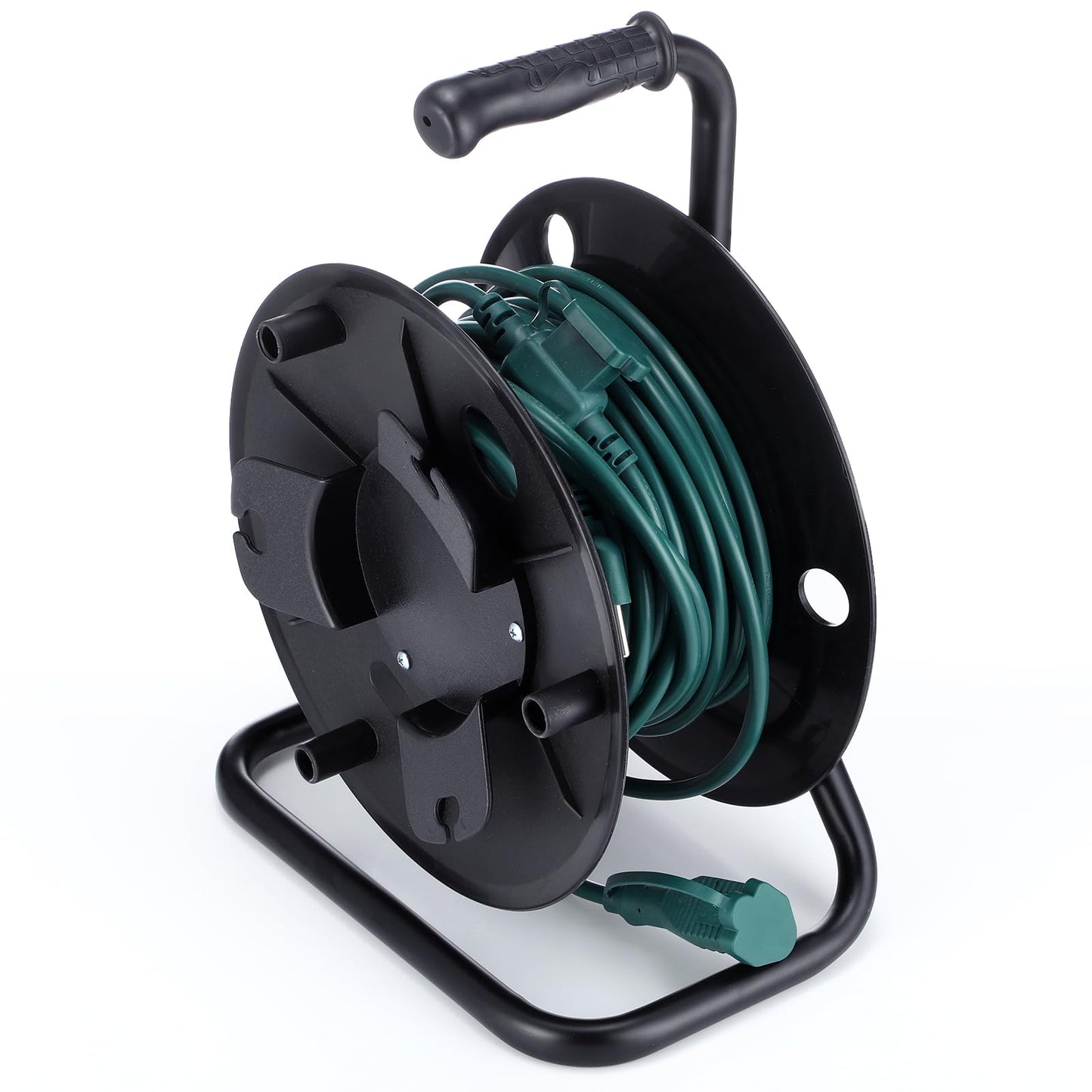 Yaocom Extension Cord Storage Reel with Metal Stand Black Cable Reel Holds up 500 Feet of 6 mm Cable/Cord/Hose Heavy Duty Open Roller Holder, Easy to Grip Handles