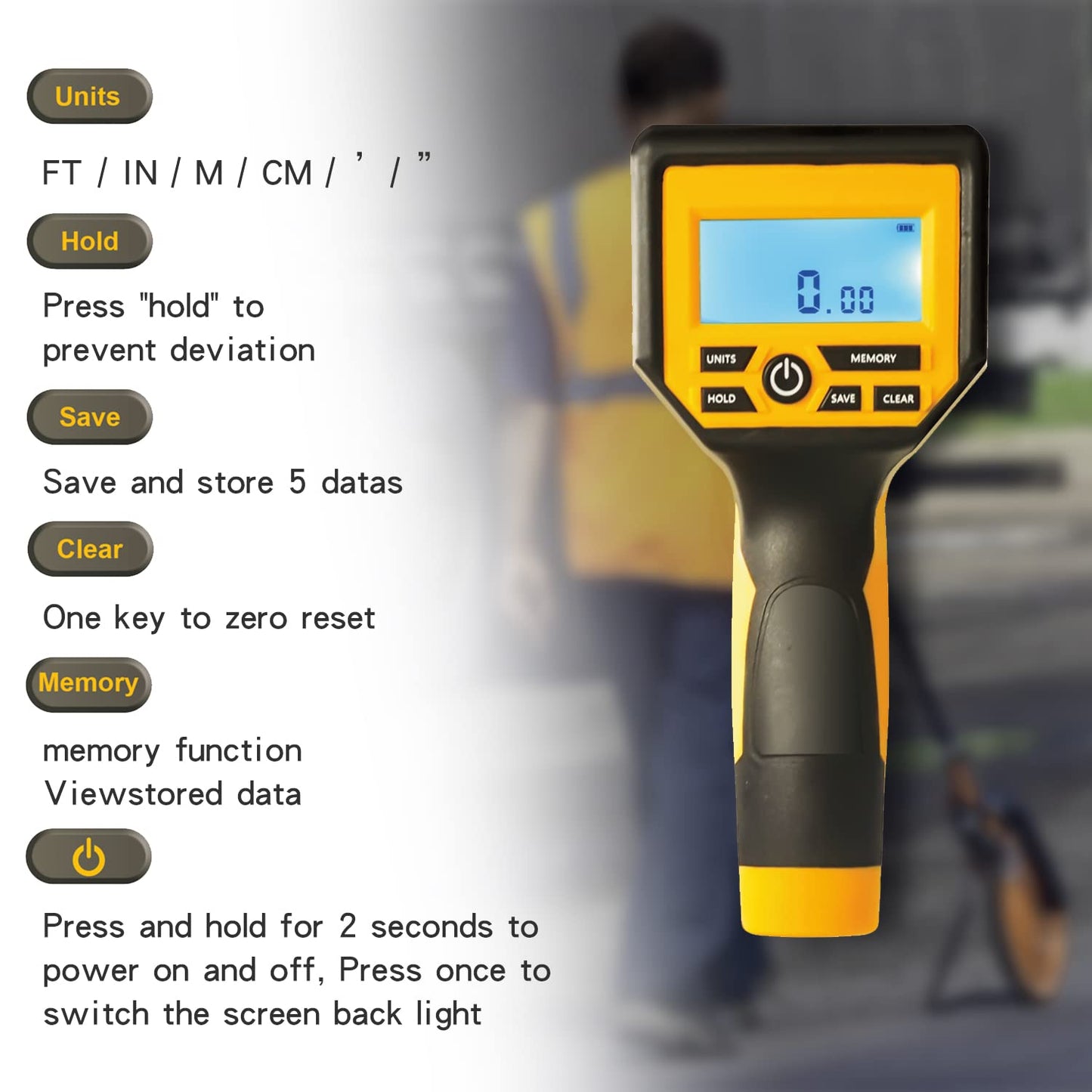 Zozen Measuring Wheel Digital Display, 3-Sections Foldable, Imperial/Metric Measure Wheel with Backlit Display | Up to 99,999Ft/ 99,999M | Kickstand to Keep Stand |Portable, Include Cloth Backpack.