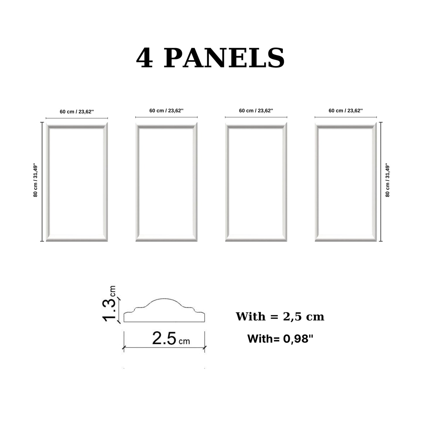 Decozayn Wall Molding Kit, Premade Wainscoting Panels, Picture Frame Moulding, Pre Cut Wall and Door Molding &Trim Panel Kits, Wainscot Wall Panel for Home Decoration, 4 Frames (80x60)