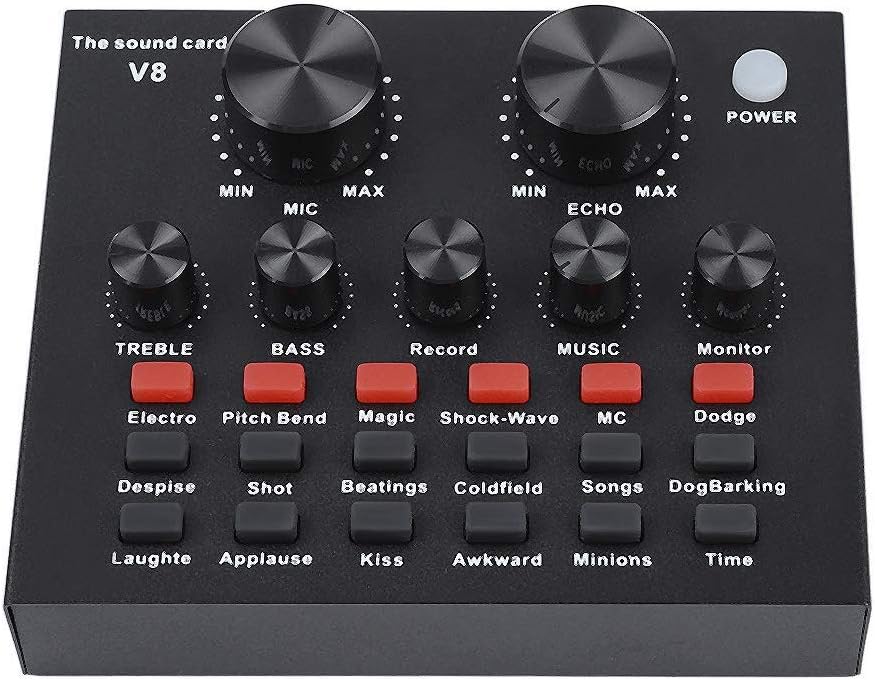 ZHANGLI V8 External Sound Card, USB Live External Sound Mixer Board, Voice Changer Sound Card with Multiple Sound