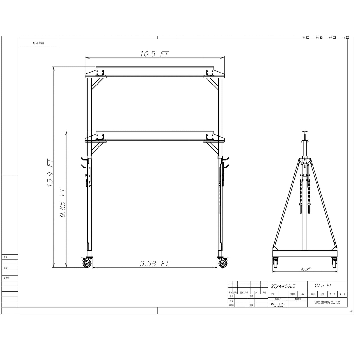 Width 10.5 FT Adjustable Gantry Crane 4000 LB Capacity, Height Adjustable Gantry 9.85 FT ~ 10FT ~ 12 FT~12.5 FT~13.90 FT, Portable Gantry Hoist 2T, Garage Crane with Hoist and Rigging Kit (10.5 FT)
