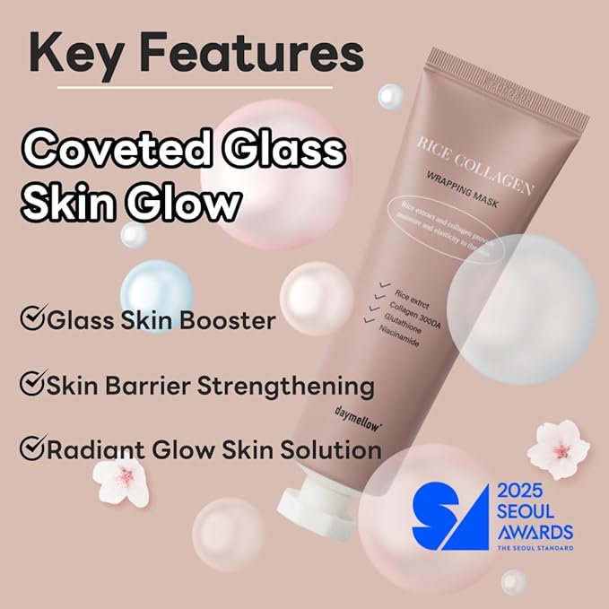 daymellow Rice Collagen Wrapping Mask 2.36 fl. oz / 70ml ??Korean Peel-Off Facial Mask with Hydrolyzed Collagen, Hydrating & Firming, Overnight Gentle Pore Tightening for Glowing Glass Skin