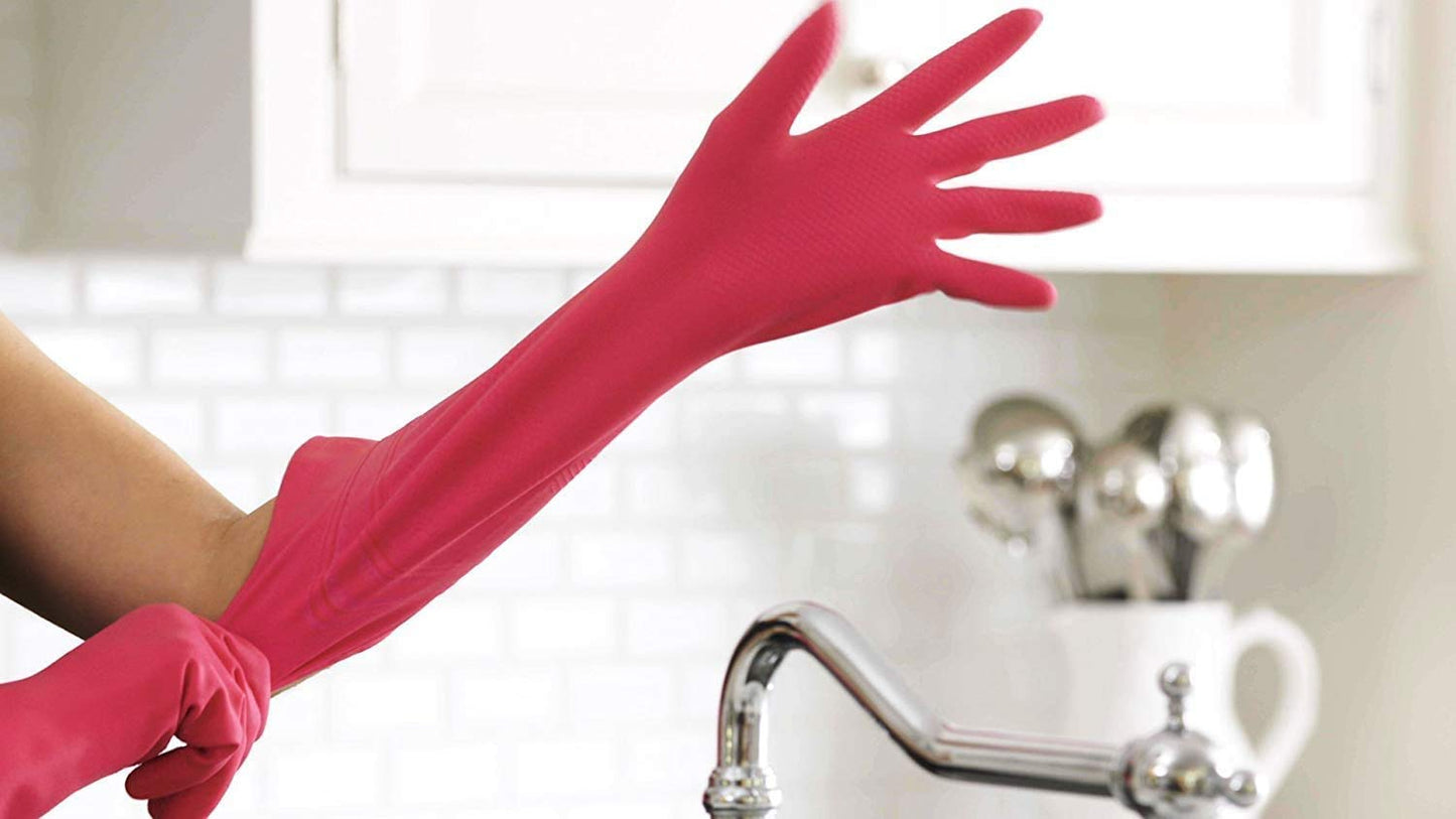 Casabella Premium Waterblock Cleaning Gloves - 6 Pair (12 Gloves) Pink - (Medium)