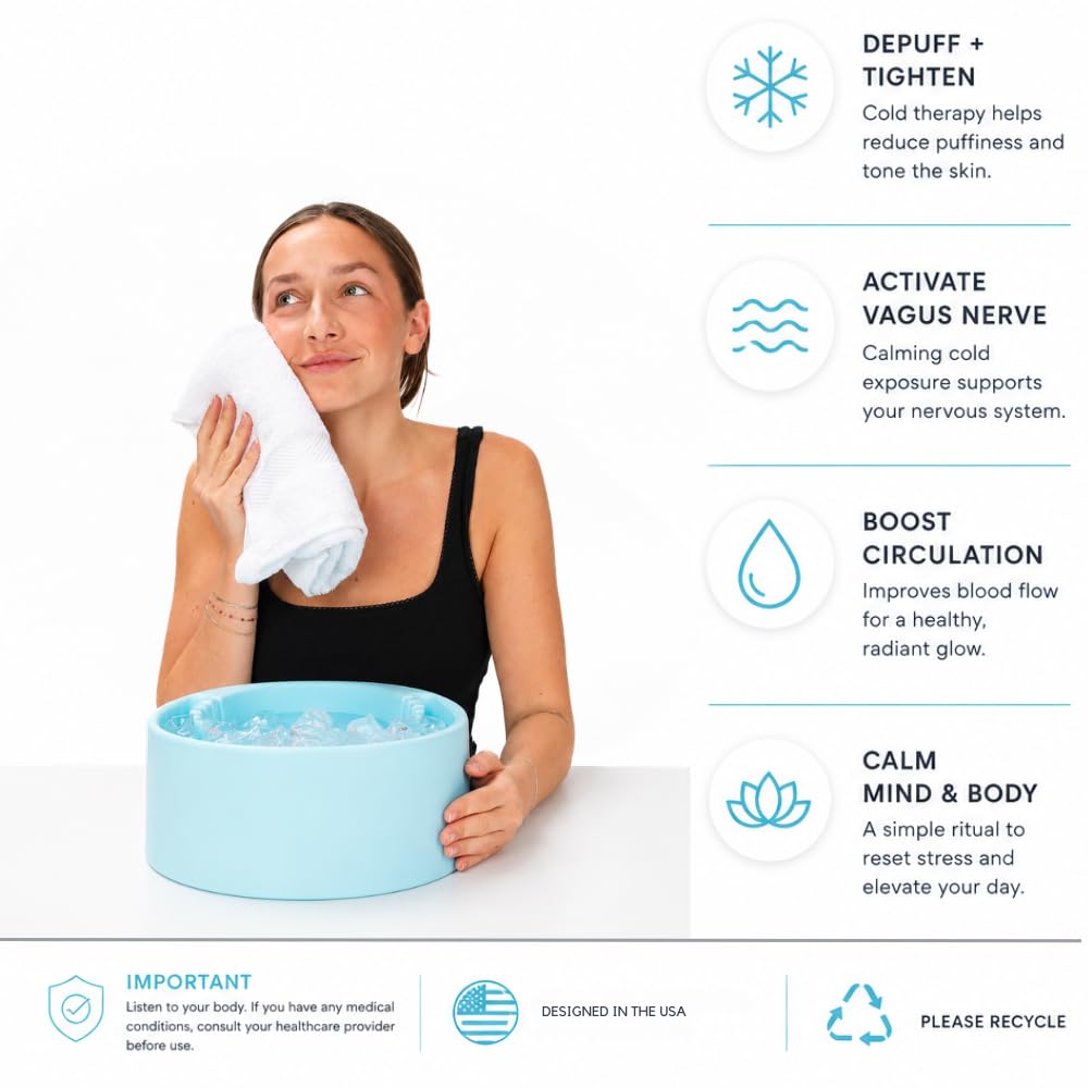 Arauris Facial Cold Plunge Ice Bowl with Separate Chamber for Ice & Breathing Tube - Patented Face Ice Bath Bowl for Cold Water Therapy - Depuffing, Tightening and Brightening Skincare Tool