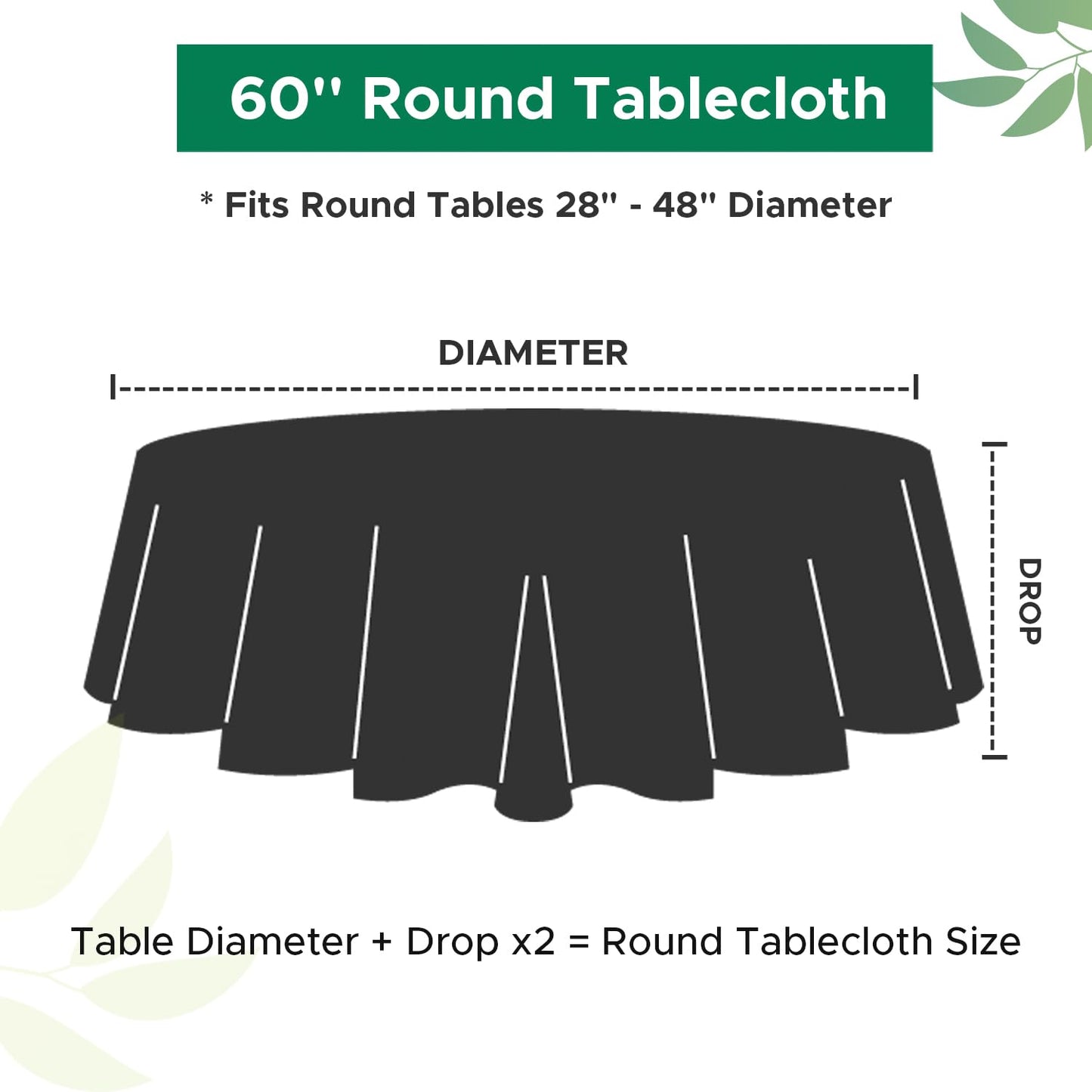 Biscaynebay Textured Fabric Round Tablecloths 60 Inches for Tables diameters from 28" to 48", White Table Cloth Water Resistant Small Circle Folding Table Covers for Dining Kitchen Wedding Parties