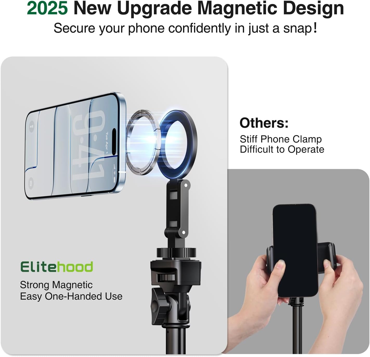 1/4 17 16 15 14 13 elitehood Magsafe Tripod Mount Adapter with Screw & Hot Shoe, Lightweight Compact Cell Phone Tripod