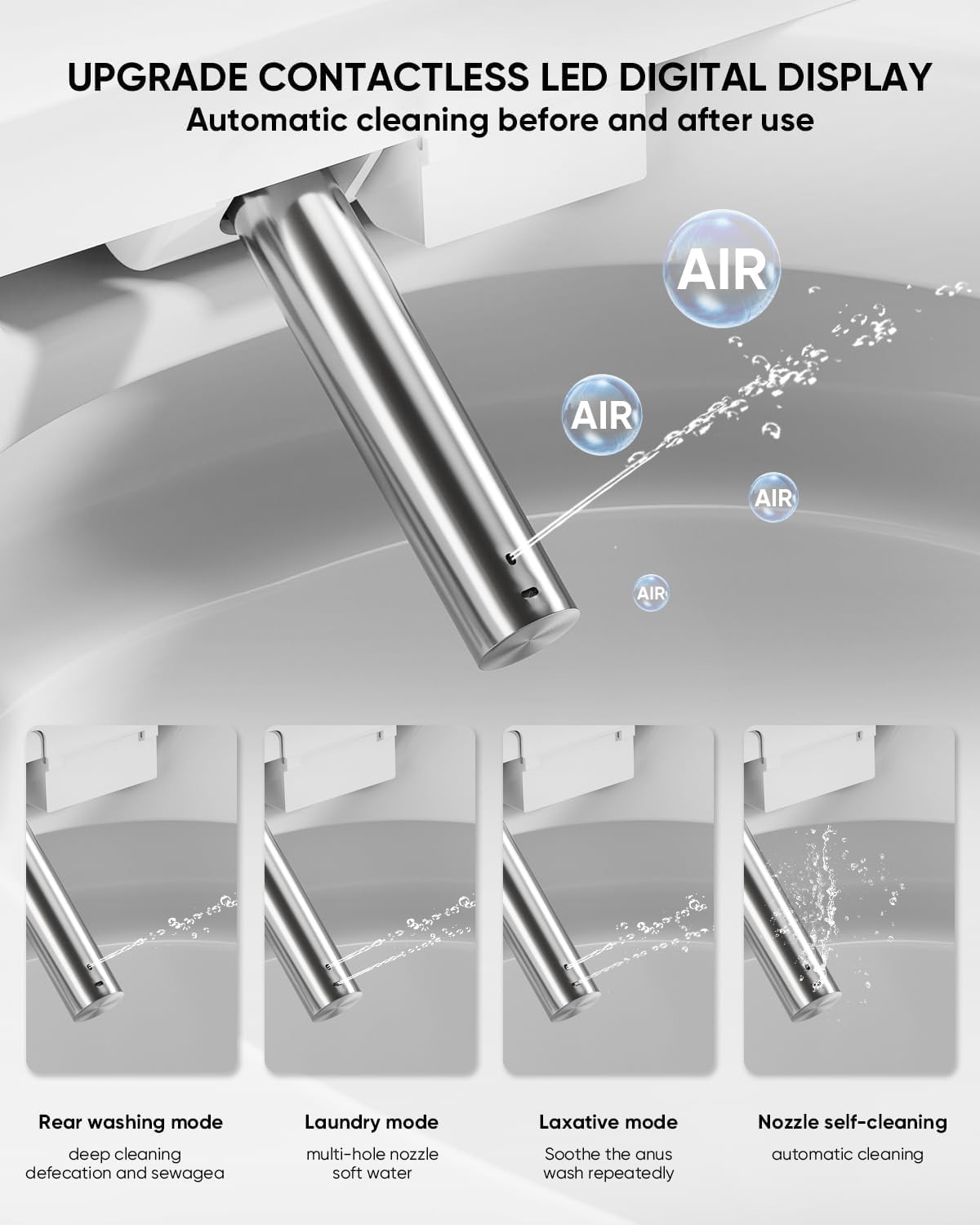 TDH Smart Toilet, Tankless Toilets with Foot Sensor Operation, Heated ToiletSeat with Warm Water Sprayer and Dryer, LED Display with Fahrenheit, Round Toilet Seat