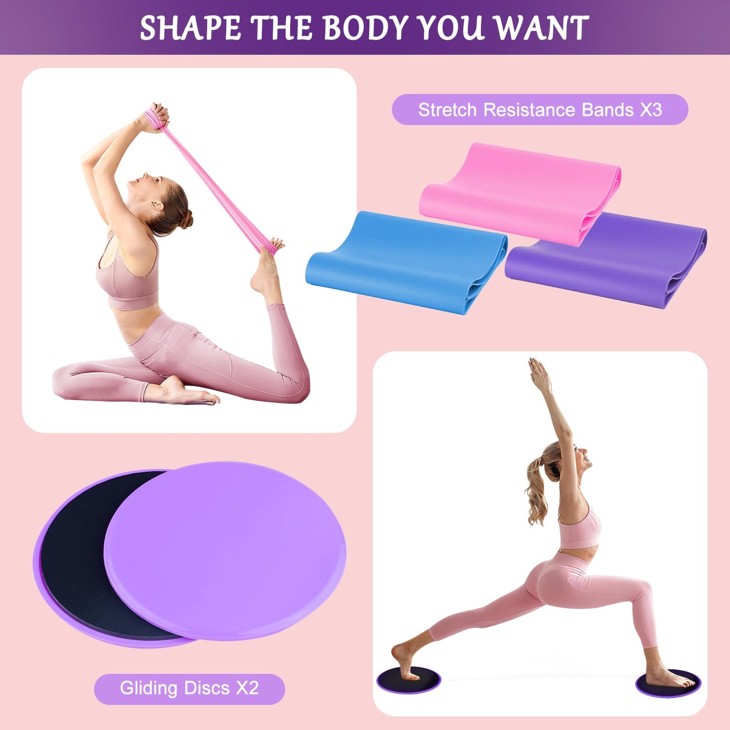 Pilates Kit for Women, Pilates Equipment Kit for Women Home Workouts, Pilates Ring Set, Home Pilates Essentials Kit with Pilates Ring and Ball, Resistance Bands for Strength, Toning, Flexibility