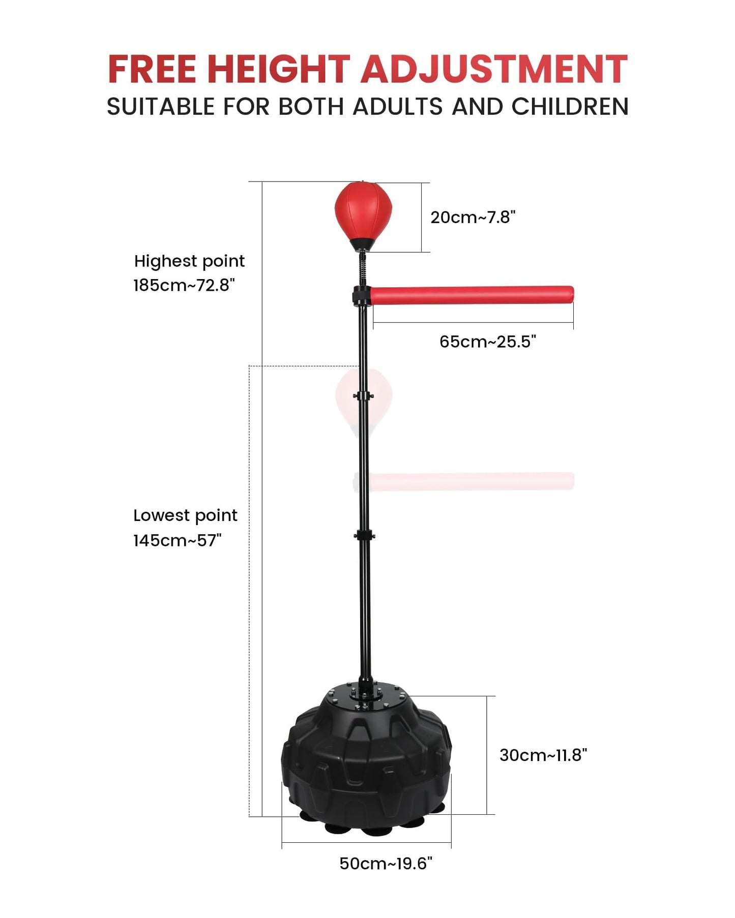 Reflex Ball & 360°Rotating Rod Boxing Bar Training Kit - Punching Bag Spinning Bar, Free Standing Design Adjustable Height for Adults（Red