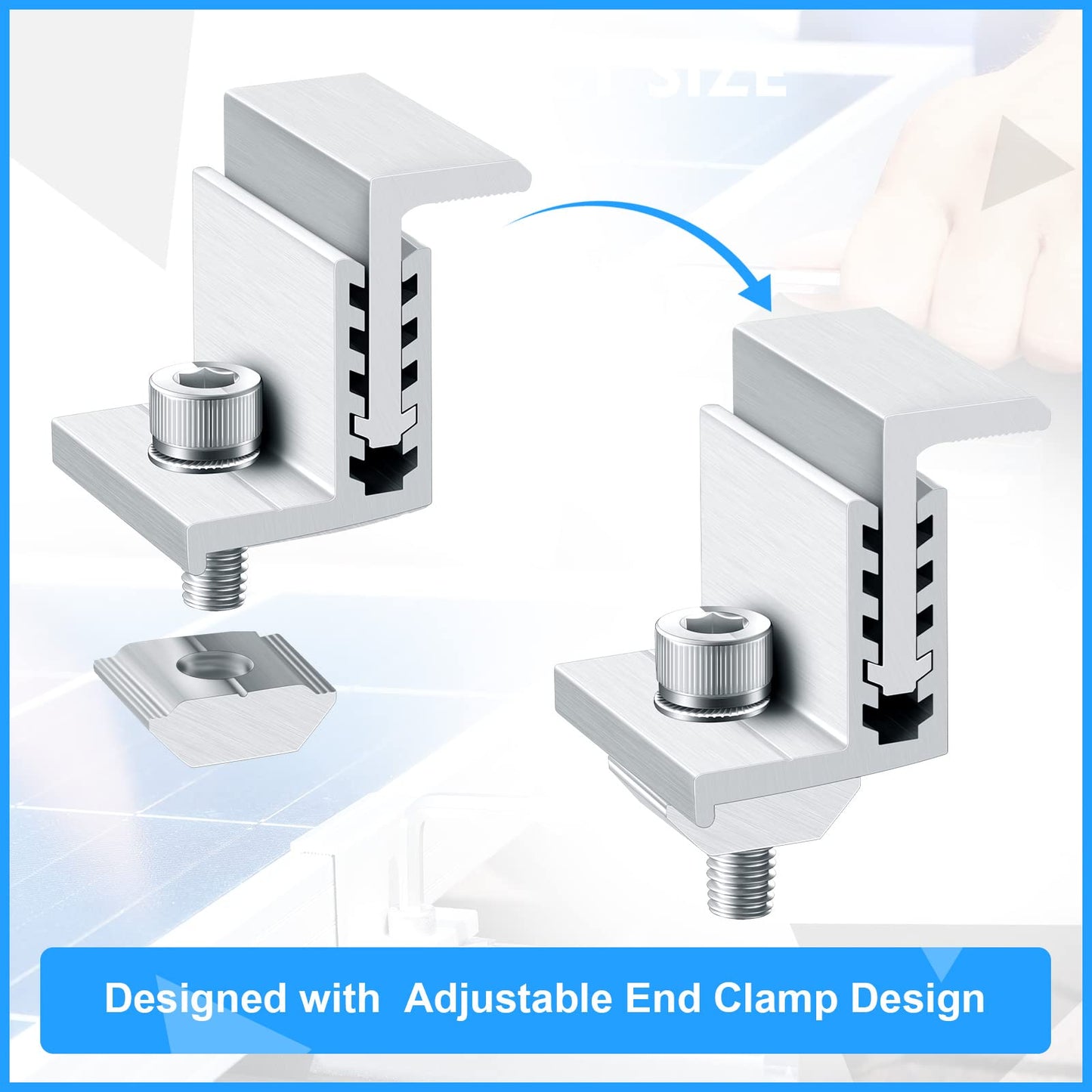 Zhengmy 40 Pack Solar Panel End Clamp Mounting Z Bracket Mid Clamps Aluminum Rail End Clamps Clips Adjustable Panels Grounding Gutter Kit for Pv Mounting System Install Hardware Fasteners Accessory