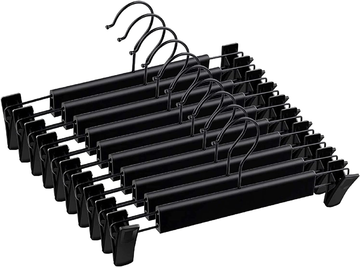 Skiennix Skirt Hangers - Space-Saving Pants Hangers with Clips & 360° Swivel Hooks | 10-Pack, Black