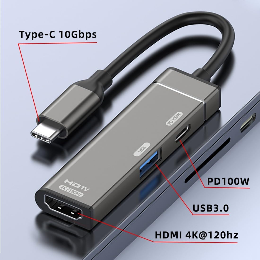 chenyang Hub,3 1 4K@120hz/USB 3.0 10Gbps/USB 100W USB C in USB C to HDMI PD Charging Multi-Port Adapter