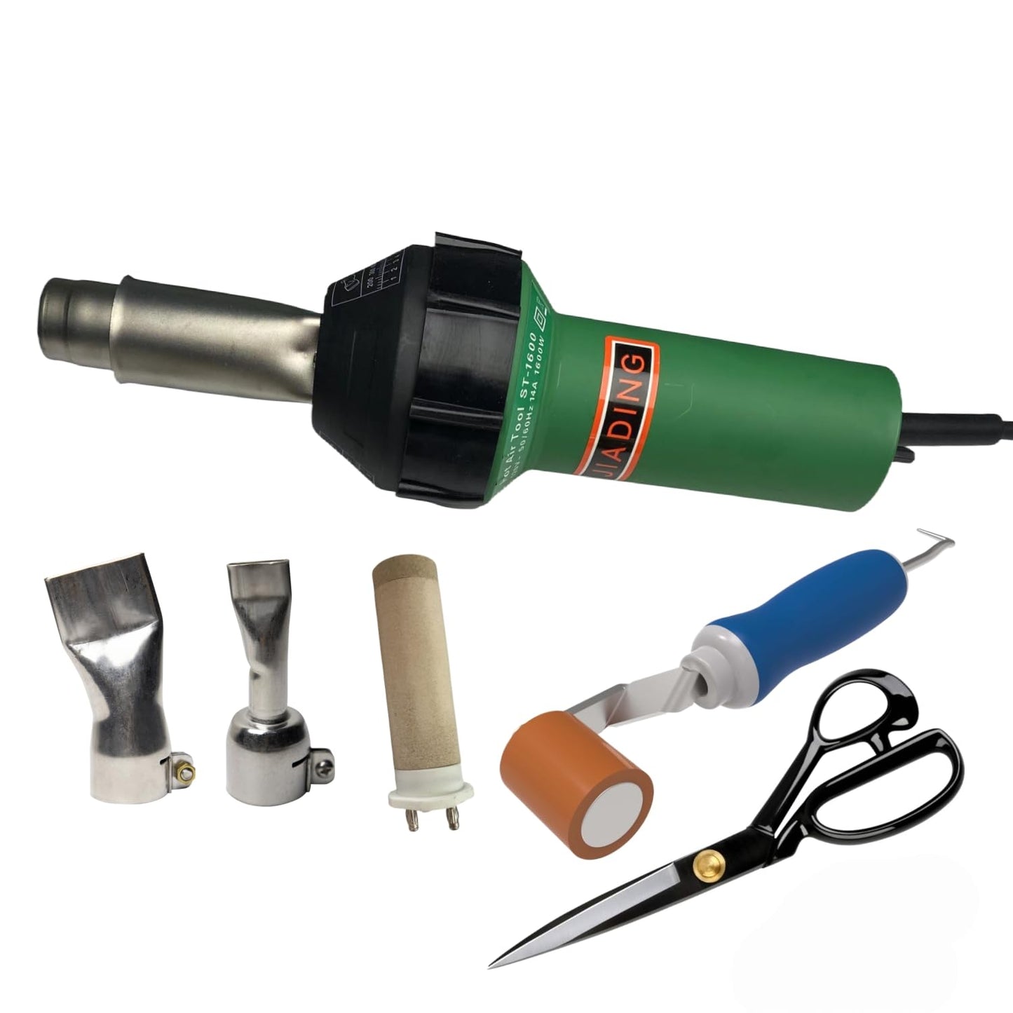 Professional TPO PVC Roofing Hot Air Welding Kit with 1600W Heating Gun, Nozzles, Rollers, Scissors, Professional knee pads, Complete Installation Tools Set (C)