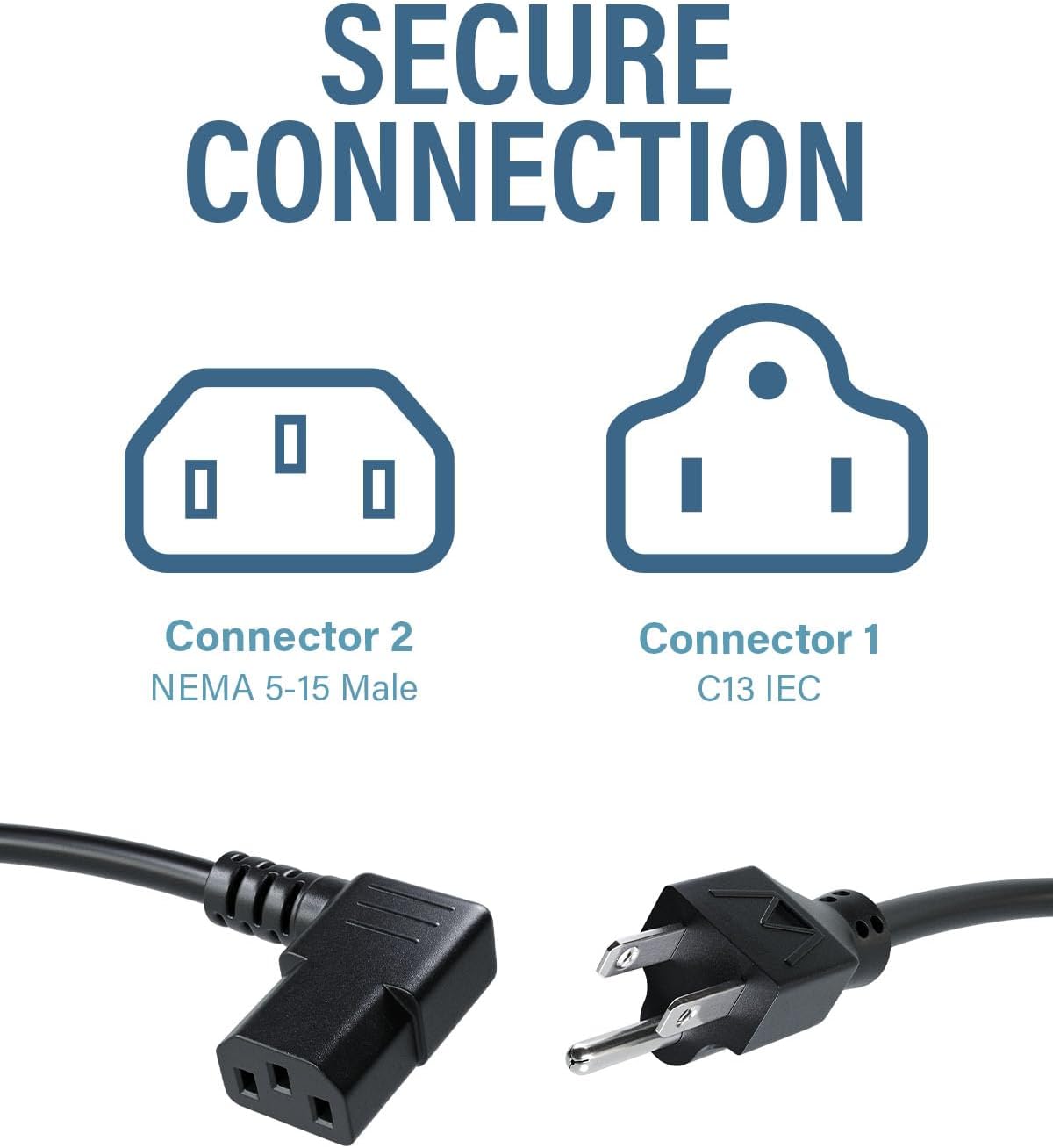 C2G 6FT 90 (24240) Premium Degree Replacement AC Power Cord - Durable Power Cable for TV, Computer, Monitor, Appliance