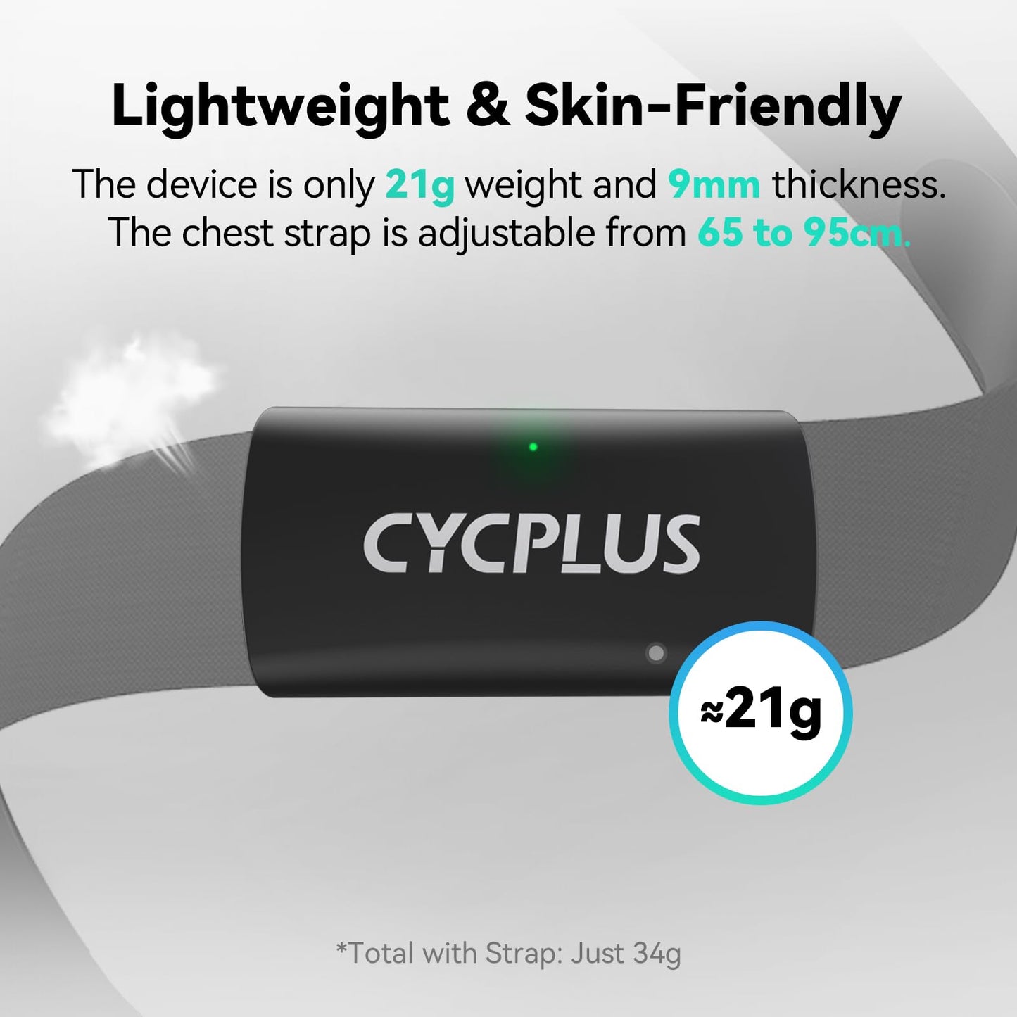 CYCPLUS Heart Rate Monitor Chest Strap H2Pro, Bluetooth ANT+ Heart Rate Monitor Chest Sensor with 500h Battery, IPX7 Waterproof and Dustproof, HRM Works with Strava/CYCPLUS App