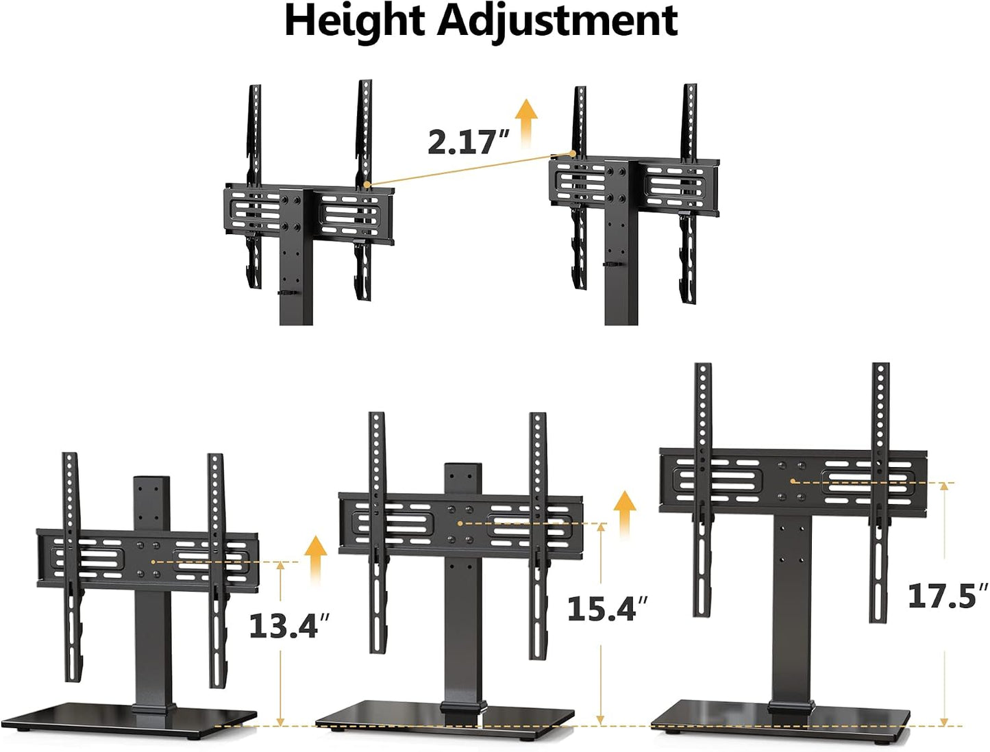 FITUEYES 27-55 inch Universal TV Mount Stand Table Top TV Stand for TVS Height Adjustable TV Stand Mount, Glass Base