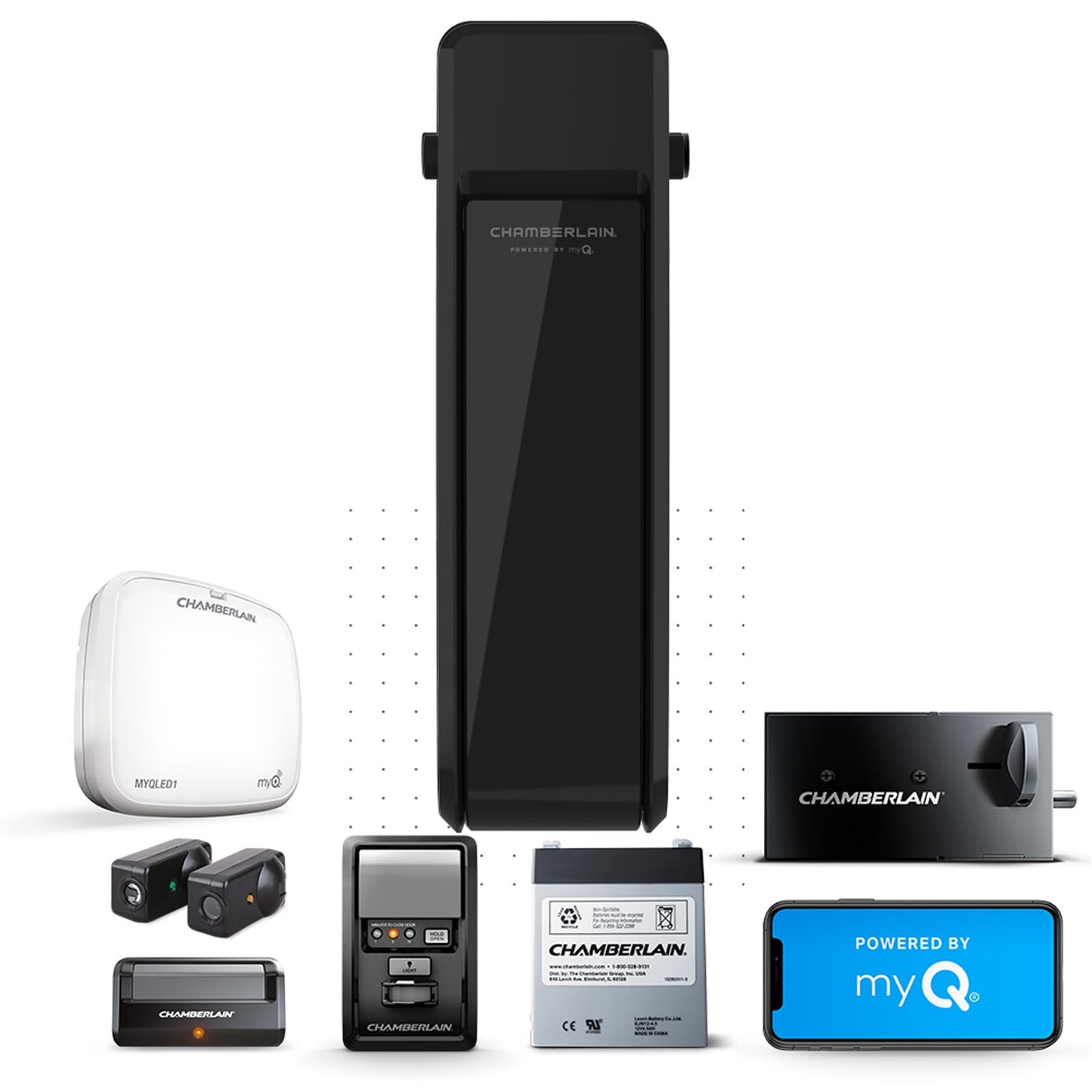 Chamberlain RJO101MC Ultra-Quiet Wall Mount Garage Door Opener with Battery Backup, myQ Smart Wi-Fi Control, LED Lighting System, Space-Saving Design for Quiet Operation
