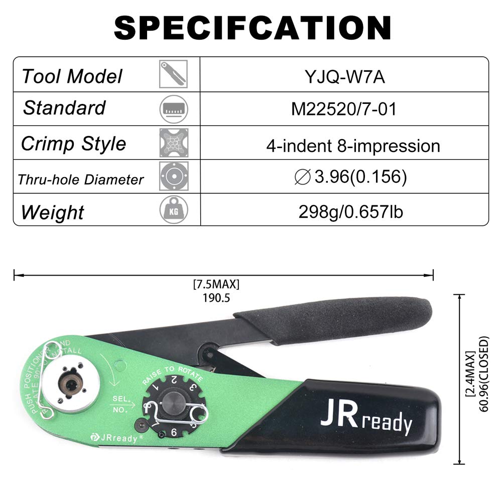 JRready YJQ-W7A M22520/7-01 Series Aerospace Pin/Soc Intermediate Adjustable Indent Crimping Tool 16-28AWG