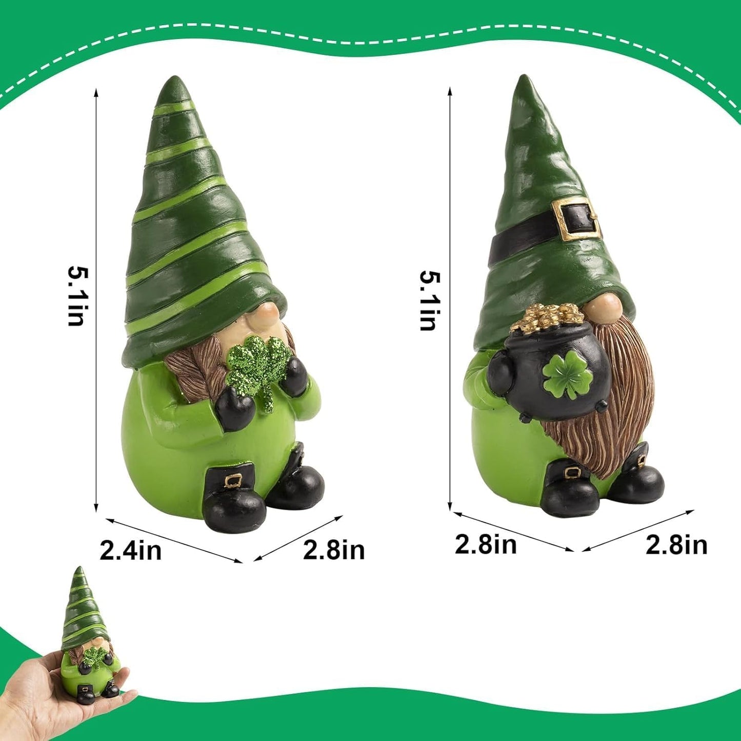 Skiennix St. Patrick's Day Gnomes - 5.1" Resin Leprechaun Figurines for Festive Table Decor | Irish Gifts