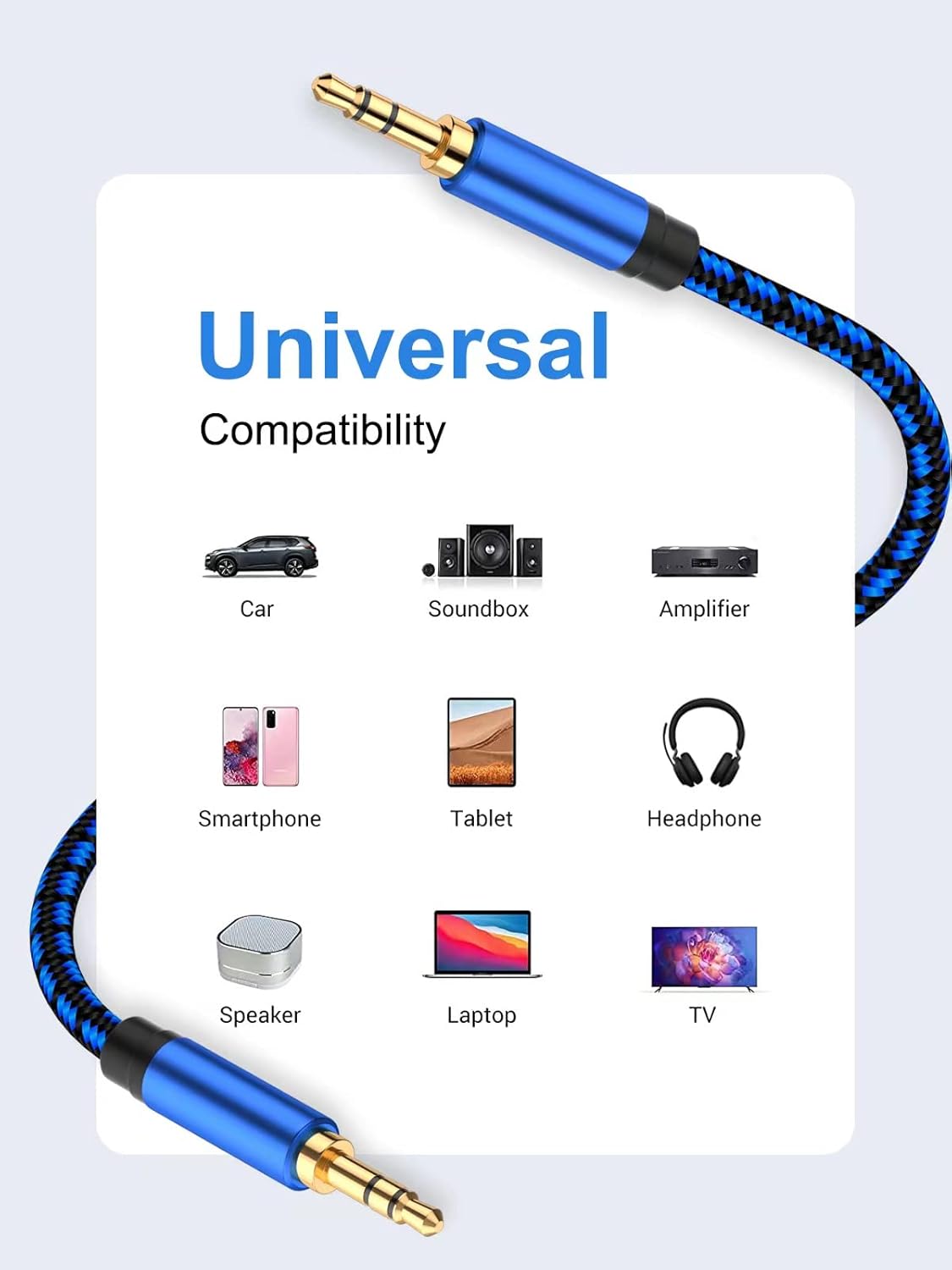 3 3.5mm ft Aux Cord - Audio Cable Compatible with Car Stereo, Nylon Braided Auxiliary Wire for Speaker, Smartphone