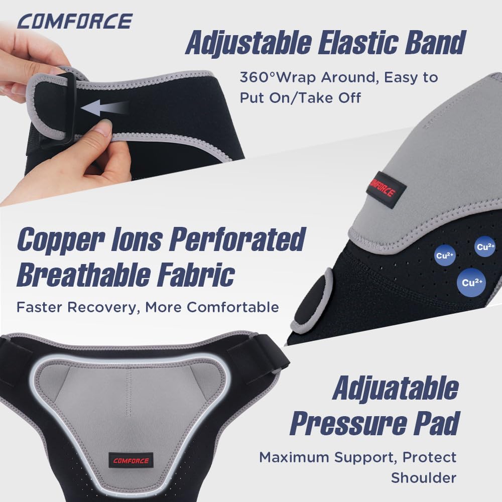 COMFORCE Shoulder Brace for Men with Gel Pack, Rotator Cuff Support Brace for AC Joint Paint Relief, Shoulder Compression Sleeve for Preventing Dislocation, Adjustable Straps Fits Left and Right Arm